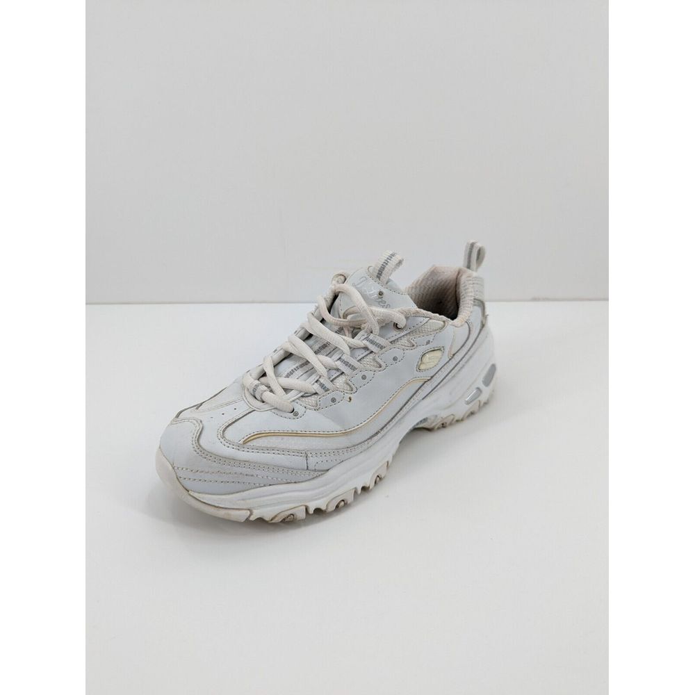 Skechers Women's D'Lites Size 7.5 lace up comfort walking shoes with gold 11931